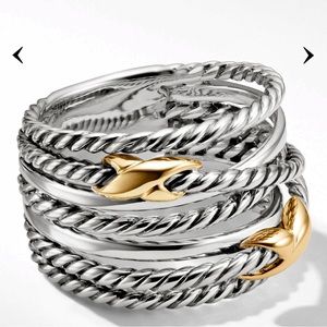 Double X Crossover Ring in Sterling Silver with 18K Yellow Gold